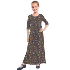 Tribal Leaves House Art Tribal Art Kids  Quarter Sleeve Maxi Dress by Wegoenart