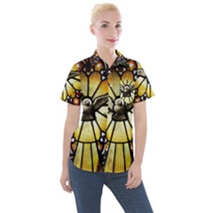 Spain Catalonia Montserrat Church Women s Short Sleeve Pocket Shirt