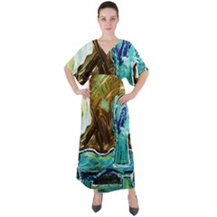 Horsy V-neck Boho Style Maxi Dress