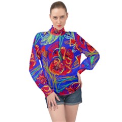 Poppies High Neck Long Sleeve Chiffon Top by bestdesignintheworld