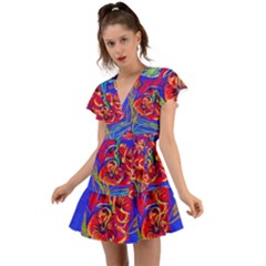 Poppies Flutter Sleeve Wrap Dress