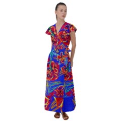 Poppies Flutter Sleeve Maxi Dress