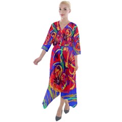 Poppies Quarter Sleeve Wrap Front Maxi Dress