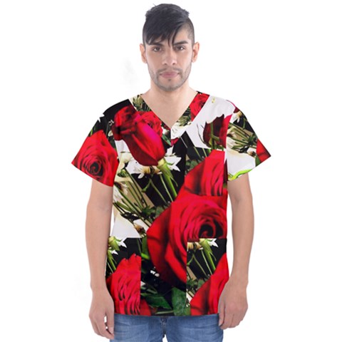 Roses 1 1 Men s V-neck Scrub Top by bestdesignintheworld