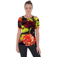 Flowers 1 1 Shoulder Cut Out Short Sleeve Top by bestdesignintheworld