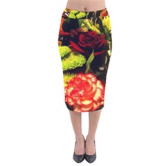 Flowers 1 1 Velvet Midi Pencil Skirt