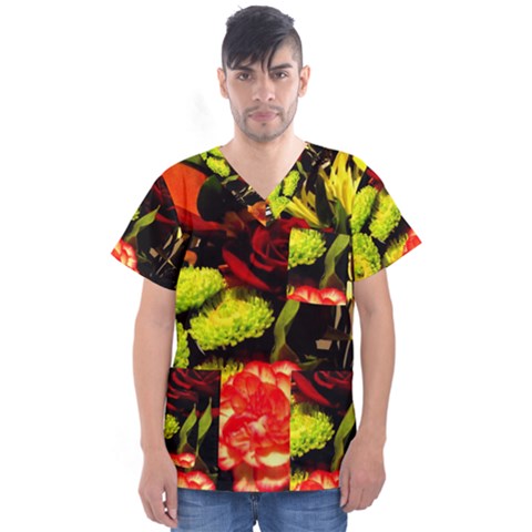 Flowers 1 1 Men s V-neck Scrub Top by bestdesignintheworld