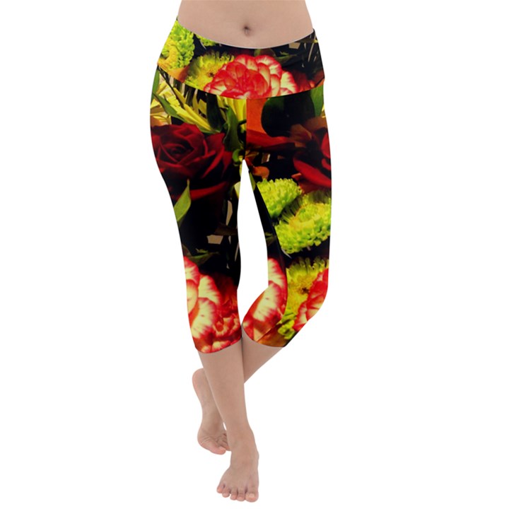 Flowers 1 1 Lightweight Velour Capri Yoga Leggings