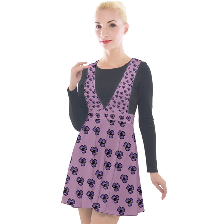 Pansies Pink Pattern Plunge Pinafore Velour Dress