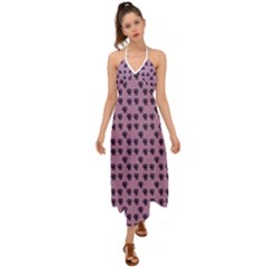 Pansies Pink Pattern Halter Tie Back Dress  by snowwhitegirl