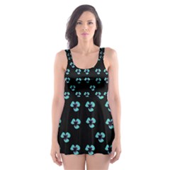 Aqua Pansies Skater Dress Swimsuit by snowwhitegirl