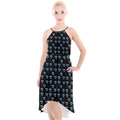 Aqua Pansies High-low Halter Chiffon Dress  by snowwhitegirl