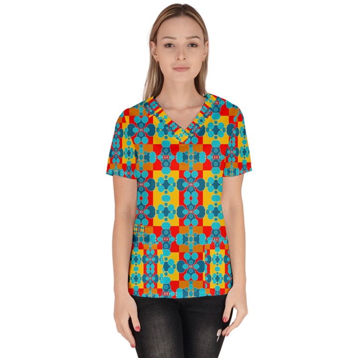 Pop Art  Women s V-Neck Scrub Top