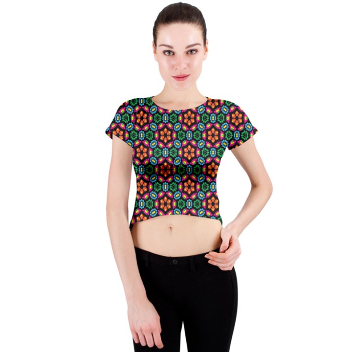 Pattern  Crew Neck Crop Top