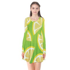 Lemon Fruit Healthy Fruits Food Long Sleeve V-neck Flare Dress by Wegoenart