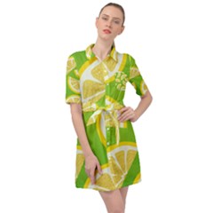 Lemon Fruit Healthy Fruits Food Belted Shirt Dress by Wegoenart