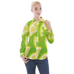 Lemon Fruit Healthy Fruits Food Women s Long Sleeve Pocket Shirt