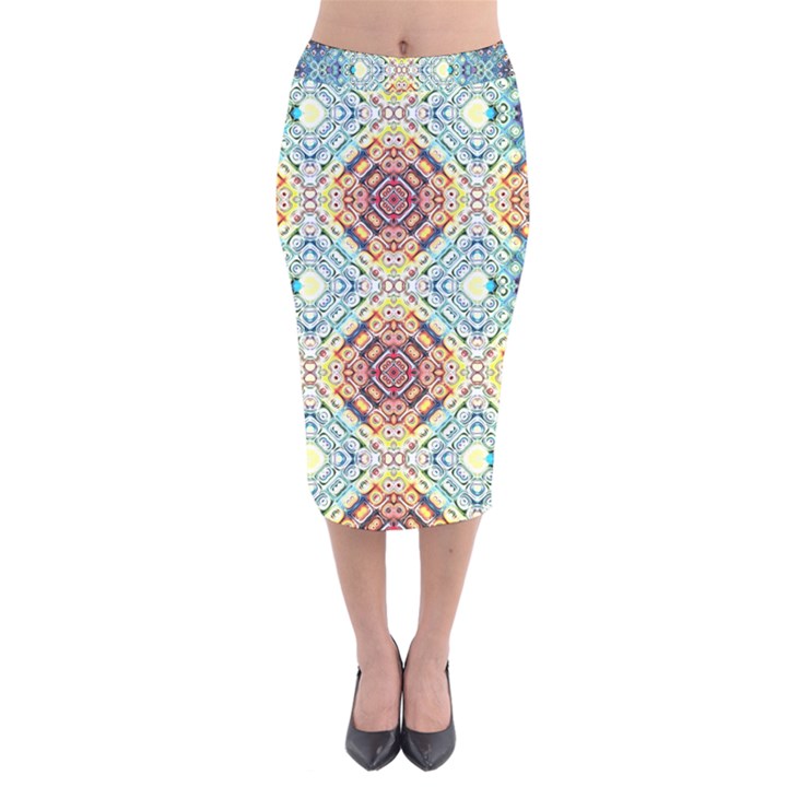 Pattern Velvet Midi Pencil Skirt