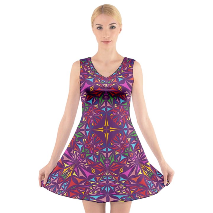 Kaleidoscope  V-Neck Sleeveless Dress