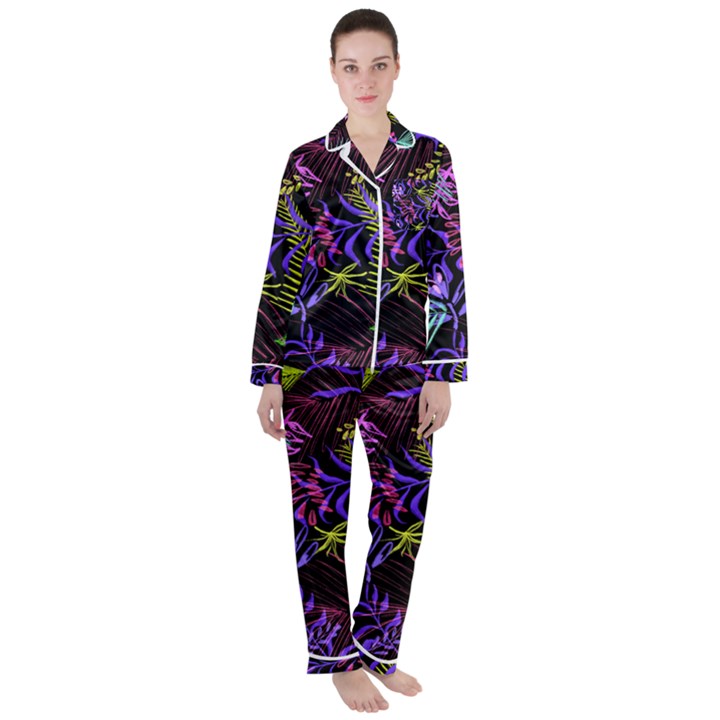 Leaves  Satin Long Sleeve Pyjamas Set