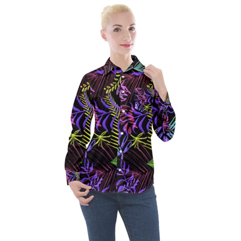 Leaves  Women s Long Sleeve Pocket Shirt by Sobalvarro