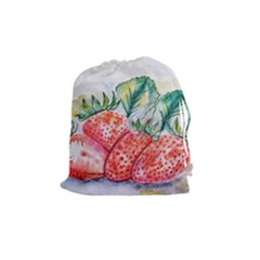 Strawberry Watercolor Figure Drawstring Pouch (medium) by Wegoenart