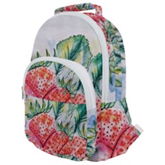 Strawberry Watercolor Figure Rounded Multi Pocket Backpack by Wegoenart