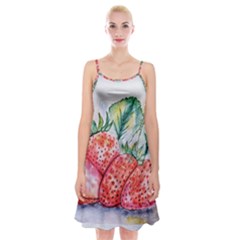 Strawberry Watercolor Figure Spaghetti Strap Velvet Dress by Wegoenart