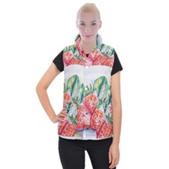 Strawberry Watercolor Figure Women s Button Up Vest