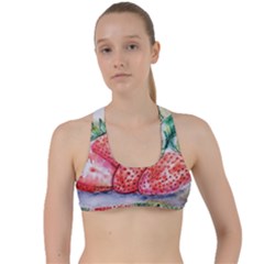 Strawberry Watercolor Figure Criss Cross Racerback Sports Bra by Wegoenart