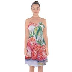 Strawberry Watercolor Figure Ruffle Detail Chiffon Dress by Wegoenart