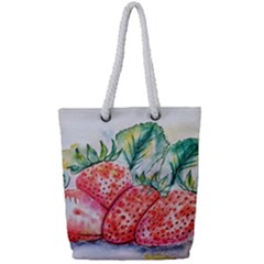 Strawberry Watercolor Figure Full Print Rope Handle Tote (small) by Wegoenart