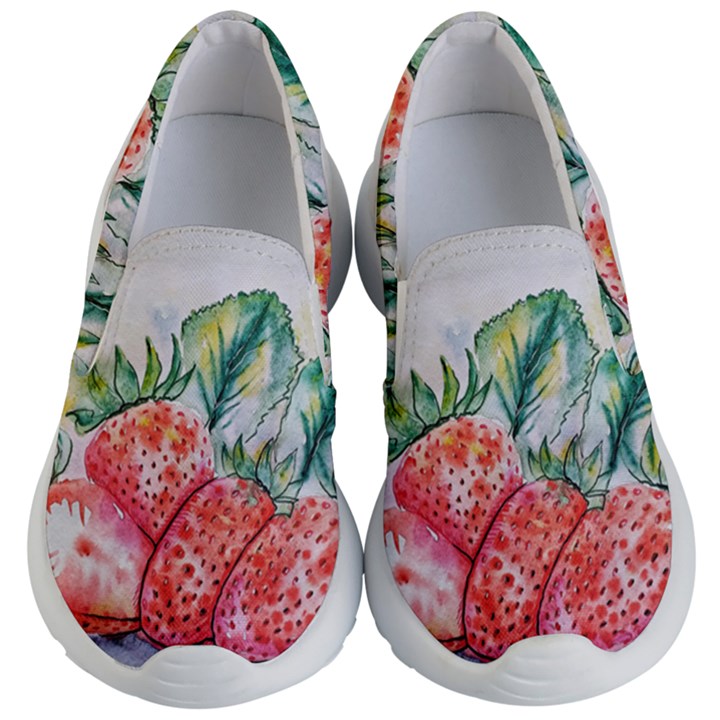 Strawberry Watercolor Figure Kids  Lightweight Slip Ons