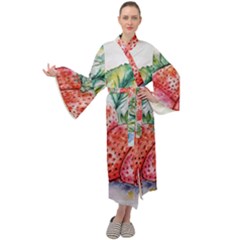 Strawberry Watercolor Figure Maxi Velour Kimono