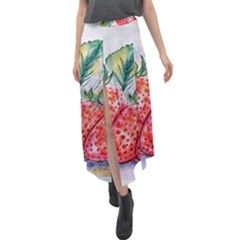 Strawberry Watercolor Figure Velour Split Maxi Skirt