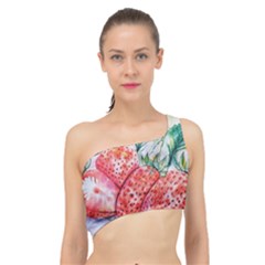 Strawberry Watercolor Figure Spliced Up Bikini Top 