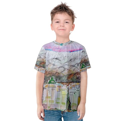 Mendoza City Argentina Mountains Kids  Cotton Tee by Wegoenart