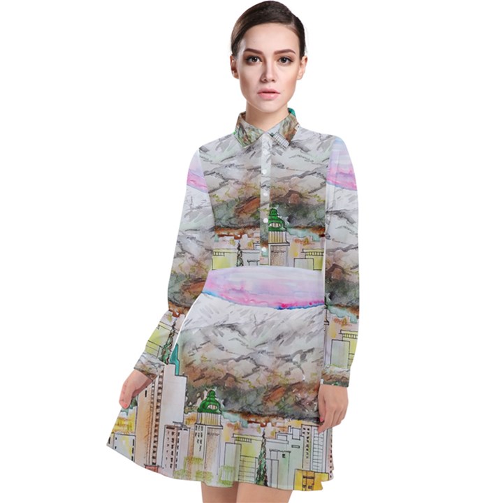 Mendoza City Argentina Mountains Long Sleeve Chiffon Shirt Dress