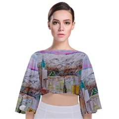 Mendoza City Argentina Mountains Tie Back Butterfly Sleeve Chiffon Top by Wegoenart