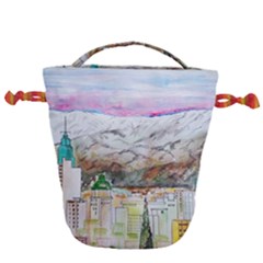 Mendoza City Argentina Mountains Drawstring Bucket Bag by Wegoenart