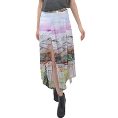 Mendoza City Argentina Mountains Velour Split Maxi Skirt