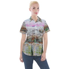 Mendoza City Argentina Mountains Women s Short Sleeve Pocket Shirt