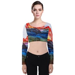 Fitzroy Argentina Chile Patagonia Velvet Long Sleeve Crop Top by Wegoenart