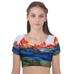 Fitzroy Argentina Chile Patagonia Velvet Short Sleeve Crop Top  by Wegoenart