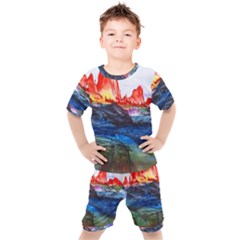 Fitzroy Argentina Chile Patagonia Kids  Tee And Shorts Set by Wegoenart