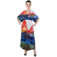 Fitzroy Argentina Chile Patagonia V-neck Boho Style Maxi Dress