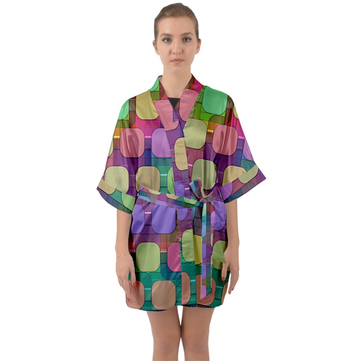 Pattern  Half Sleeve Satin Kimono 