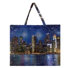 City Smart Modern Future Connect Zipper Large Tote Bag by Wegoenart