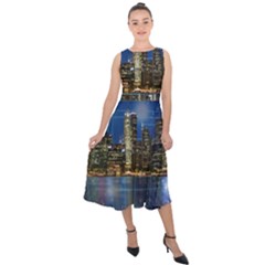 City Smart Modern Future Connect Midi Tie-back Chiffon Dress by Wegoenart