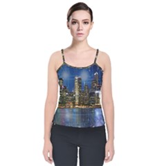 City Smart Modern Future Connect Velvet Spaghetti Strap Top by Wegoenart